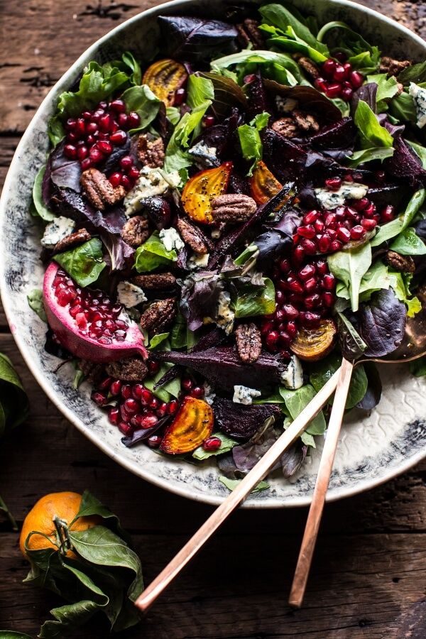 Winter Beet and Pomegranate Salad with Maple Candied Pecans + Balsamic Citrus Dr...