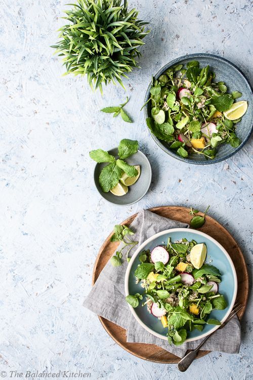 Mint, Mango, Watercress & Quinoa Salad with Lime #vegan #salad #recipes #easy