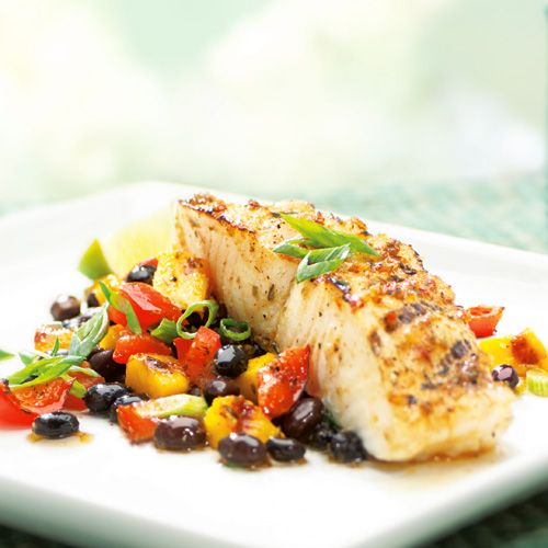 Jamaican Sea Bass with Mango & Black Bean Salad - The Pampered Chef®   www.pamp...