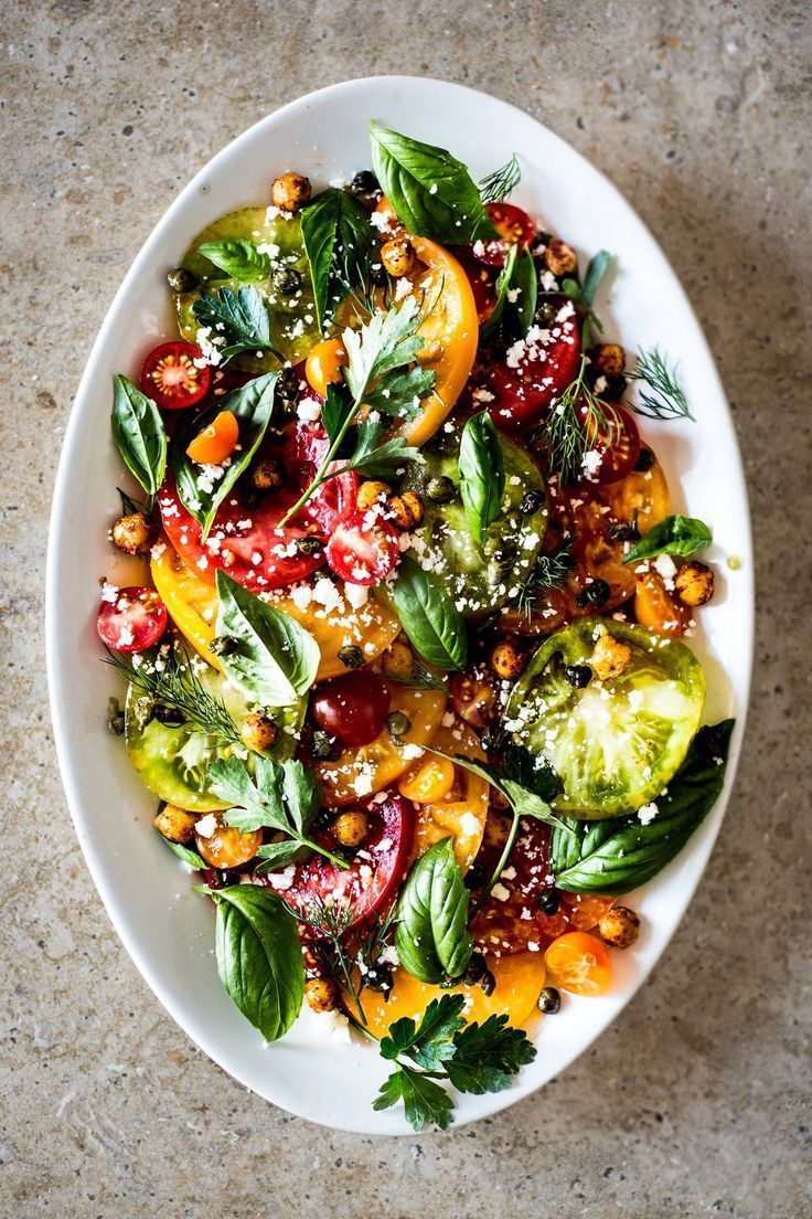 Heirloom Tomato & Herb Salad With Fried Chickpeas & Capers